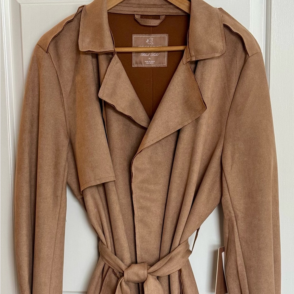 NWT “Love for Humanity” vegan suede tan trench coat women’s size XL classic